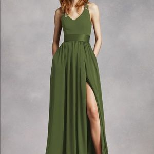 Vera Wang Olive V-Neck Halter Bridesmaid Dress
